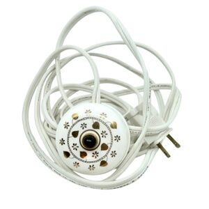 Vintage Lazy Bones Remote Control Button Switch White w/Gold Leaves & Flowers